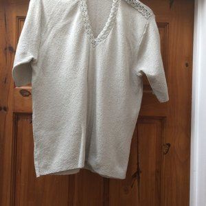 Light Grey top fit UK size 16 stretchy material Full Length 60 arm 2 arm 50 cms